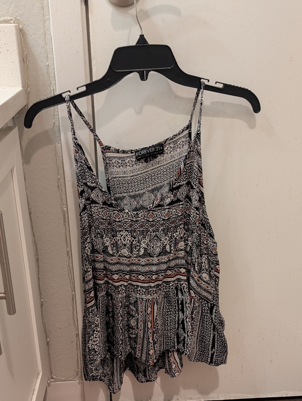 Forever 21 Black, White & Brown Printed Spaghetti Strap Camisole